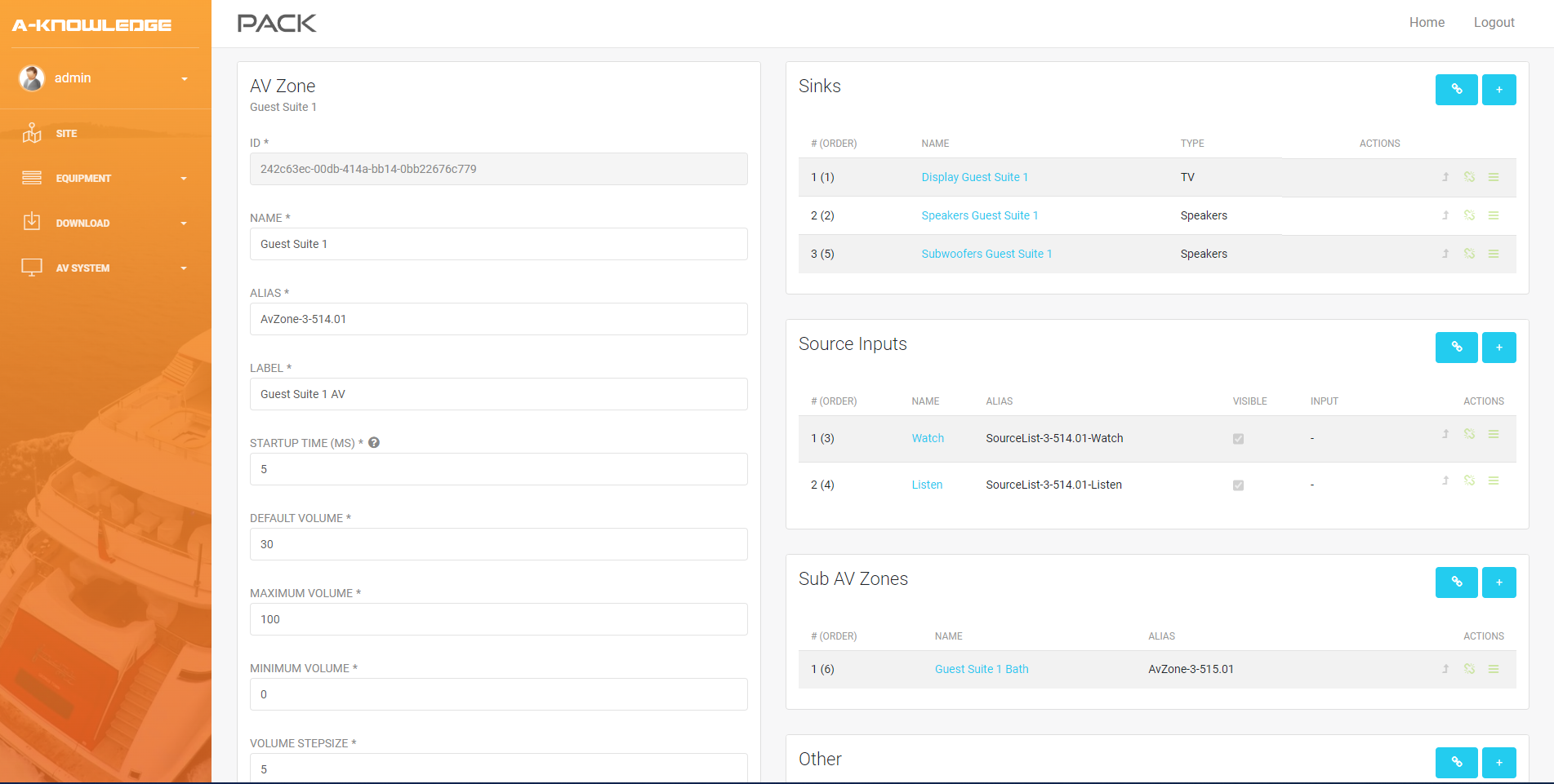 Pack AV zone interface